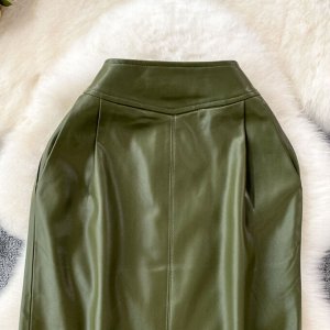 Женская юбка из экокожи, цвет зеленый