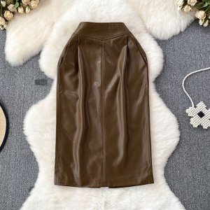 Женская юбка из экокожи, цвет коричневый