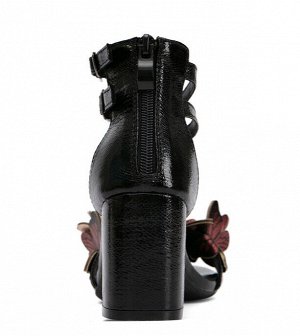 Женские босоножки на каблуке, цвет черный, декор "Бабочки"
