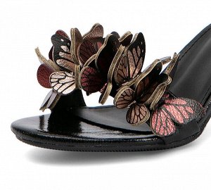 Женские босоножки на каблуке, цвет серебристый, декор "Бабочки"
