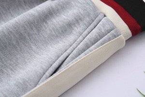 Трикотажные прямые брюки с лампасами, пояс на резинке, серый