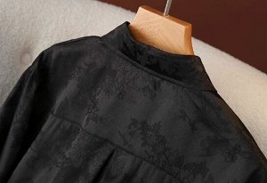 Рубашка удлиненная атласная в китайском стиле, черный