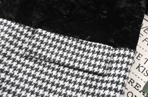Пиджак с лацканами комбинированный твид+бархат, на двух пуговицах, гусиные лапки