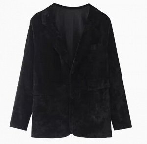 Пиджак с лацканами бархатный, на двух пуговицах, с подкладом, черный