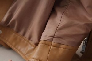 Куртка из иск. кожи с лацканами на молнии, коричневый