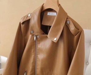 Куртка из иск. кожи с лацканами на молнии, коричневый