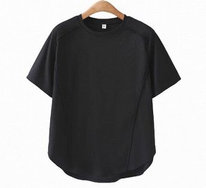 Трикотажная футболка с круглым вырезом и полукруглым подолом, черный