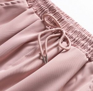 Брюки-карго широкие с карманами, пояс на резинке, розовый