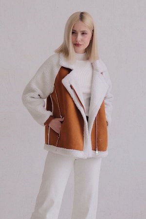 Куртка из искусственного меха терракотово-белая