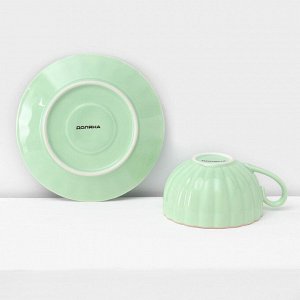 Сервиз фарфоровый чайный Доляна «Вивьен», 12 предметов: 6 чашек 200 мл, 6 блюдец d=15 см, цвет зелёный