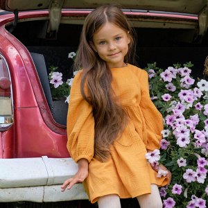 Платье детское с длинным рукавом KAFTAN «Муслин» 28 (86 -92 см), горчичное