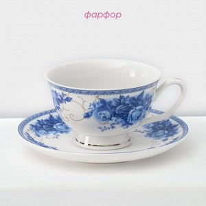 Сервиз чайный Доляна «Аззурро», 12 предметов: 6 чашек 240 мл, 6 блюдец d=15.2 см, фарфор, белый
