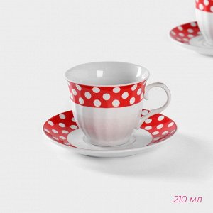 Сервиз чайный керамический Доляна «Горох», 4 предмета: 2 чашки 210 мл, 2 блюдца d=14 см, цвет красный