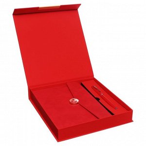 Органайзер на кольцах А6+, 80 листов, кожзам, c клапаном, линия, с ручкой, в подарочной коробке, красный