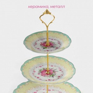 Этажёрка для фруктов и десертов Доляна «Цветочный вальс», 3 яруса, d=15.5/17/23 см, керамика, разноцветная