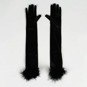 Карнавальный аксессуар-перчатки с перьями, цвет чёрный