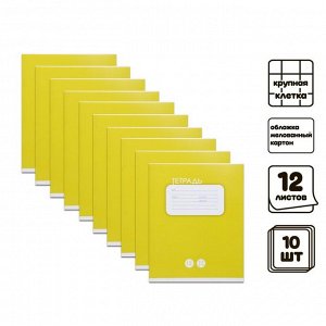 Комплект тетрадей из 10 штук, 12 листов в крупную клетку Calligrata "Однотонная. Классика", обложка мелованный картон, блок офсет, белизна 95%, жёлтая