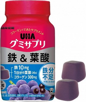 Железо, фолиевая кислота + коллаген Uha на 30 дней, Япония