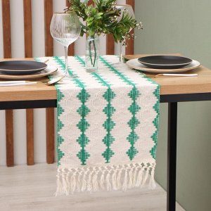 Дорожка на стол Этель бежевая/зелёная 32x180 см, 50% хлопок 50% п/э