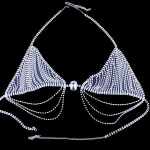Женский набор украшений на тело (лифчик + трусики, цвет серебристый, со стразами) бижутерия