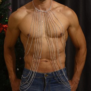 Мужская цепочка на грудь со стразами, цвет серебристый (бижутерия)