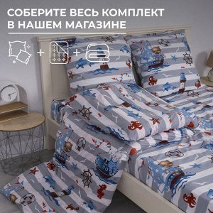 Простыня на резинке 090*190 см, перкаль, детская расцветка (Рыбалка)