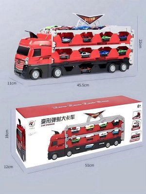 Игровой набор грузовик - катапульта и 16 гоночных машинок