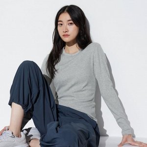 UNIQLO - лонгслив из ребристого хлопкового материала - 03 GRAY