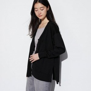 UNIQLO - длинный кардиган с V-образным вырезом - 09 BLACK