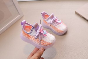 Кроссовки для девочки на шнурках светящиеся, розовые с фиолетовым