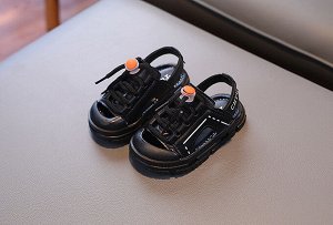 Сандалии детские с застежкой на липучке и шнурками, черные