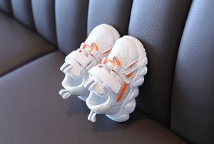 Кроссовки детские на липучках и шнурках, белые с оранжевыми вставками