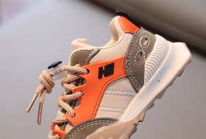 Кроссовки детские с затягивающейся шнуровкой, бежевые с оранжевым