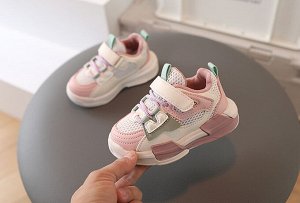 Кроссовки для девочек на липучках и шнурках, белые с розовым