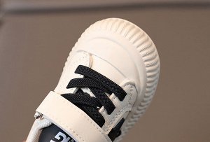 Кроссовки детские на липучках и шнурках, белые с черными вставками