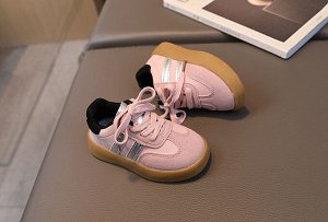 Кроссовки для девочек на шнурках, розовые с серебряными вставками