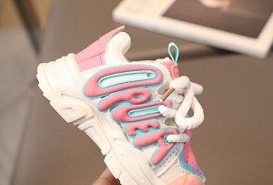 Кроссовки для девочек на шнурках, белые с розово-голубым  и декором