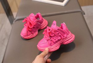 Кроссовки для девочек на шнурках, ярко-розовые с декором