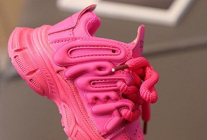 Кроссовки для девочек на шнурках, ярко-розовые с декором