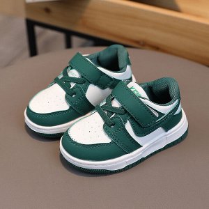 Кроссовки детские на шнурках и липучках, бело-зеленые