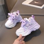 Кроссовки для девочек на шнурках, фиолетовые с белым и декором