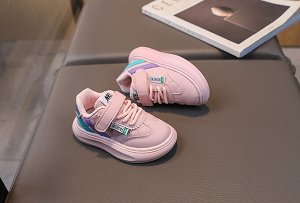 Кроссовки для девочек на шнурках и липучках, розовые с голубой вставкой
