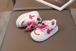 Кроссовки для девочки с затягивающейся шнуровкой, белые с розовым