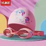 YUKE Детские очки для плавания водонепроницаемые и противозапотевающие высокой четкости + силиконовая шапочка, розовый