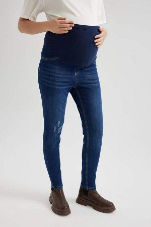 Прямые брюки скинни с высокой талией и стандартной длиной для беременных