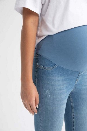 Узкие брюки прямого кроя с высокой талией и длинными штанинами для беременных
