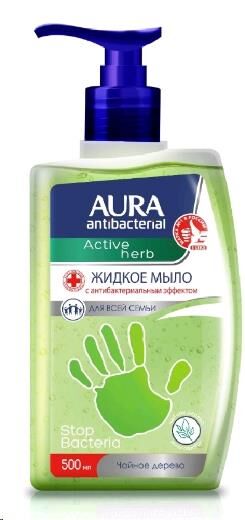Aura Active Herb мыло жидкое 500мл антибакт. д/в тип.кожи чайн.дерево флакон 1шт / 12шт / 12173 / 007765
