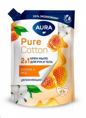 Aura Pure Cotton мыло жидкое кремов. 2в1 450мл тониз. п/сух.кожи хлопок и мед дой-пак 1шт / 12шт / 13786 / 015340