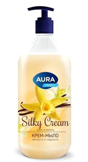 Aura Silky Cream мыло жидкое 1л очищ.,увлажн. д/рук и тела ваниль дозатор 1шт / 6шт / 13686 / 017290