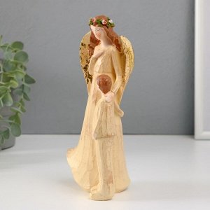 Фигурка полистоун «Девушка-ангел в зеленом венке с ребенком», 6x12x20.5 см